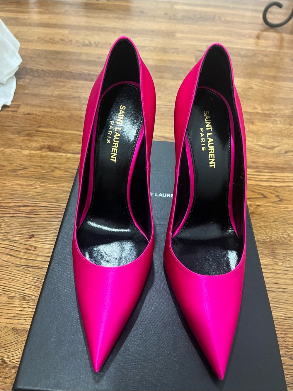 Saint Laurent Satin Hot Pink Pointed-Toe Pumps size 8